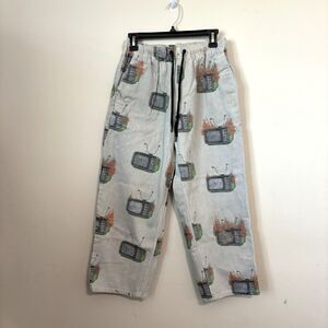 Volcom Elastic Waist Pant Small Artist Justin Hager Gray Retro TV sets on fire